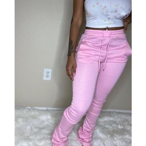 9 Colors Women Long Stacked Sweatpants 2021 Spring Y2K Drawstring Pants Casual Workout Sporty Wear Trousers Joggers Street Style