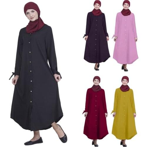 Women Muslim Vintage Long Sleeve Maxi Dress Button Casual Loose Prayer Kaftan Islamic Jilbab Long Robe Ramadan Clothing Turkey