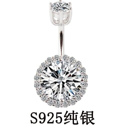 925 sterling silver belly ring cubic zircon belly bar Navel Piercings Jewelry
