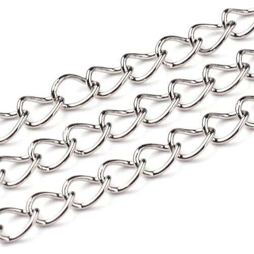 10m 5x3.5x0.6mm 304 Stainless Steel Twisted Chains for Jewelry Making Supplies Accessories, Soldered, Stainless Steel Color F80