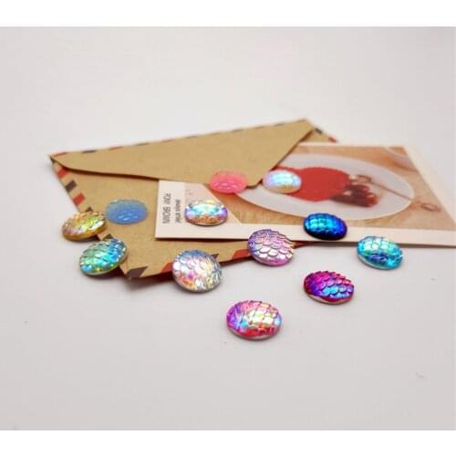 100pcs/lot Multi Colors Glitter Resin Mermaid Fish Scales Cabochons 8 10 12mm Fit DIY Round Pendant Cameo Jewelry Making Finding