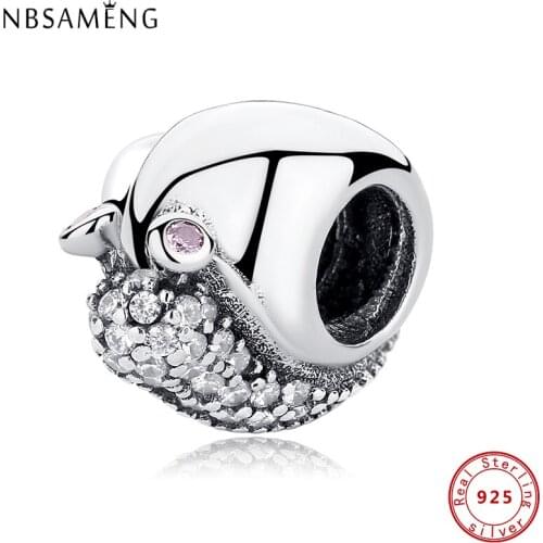 2020 Authentic 100% 925 Sterling Silver Charms Snails Pave CZ Fit Original Bracelets Women DIY Jewelry