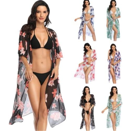 2020 Summer Beach Cover Up Women Beach Long Dress print Bikini Cover Up Swimwear Women Beach Wear Bathing Suit Chiffon Bikini