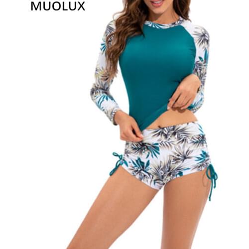 2021 Bikini New Arrival Florial Print Long Sleeves UV Protection Surfing Swimsuit Sexy Low Waist Beachwear Summer Bathing Suit