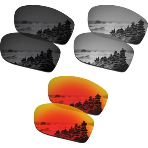 SmartVLT 3 Pairs Polarized Sunglasses Replacement Lenses for Oakley Jawbone Stealth Black and Silver Titanium and Fire Red