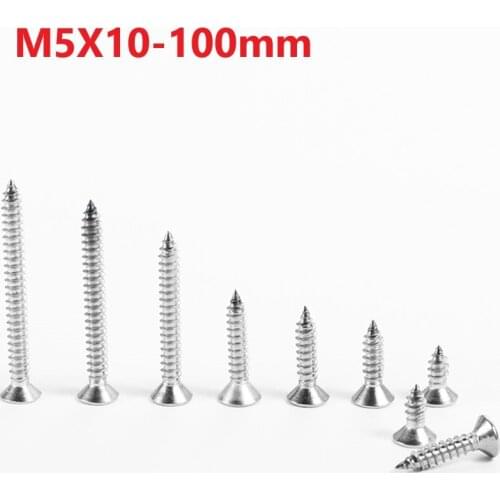 5mm 304 Stainless Steel Cross Recessed Countersunk Self Tapping Screws M5 x10 85 90 100mm Extend Countersunk Self Tapping Screws