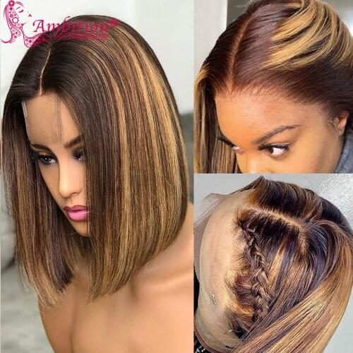 Ambition Indian Remy Highlight Blob Cut Human Hair Wigs Pre plucked 13x4 Lace Front Wigs for Women Lace Wigs Bleached Knots