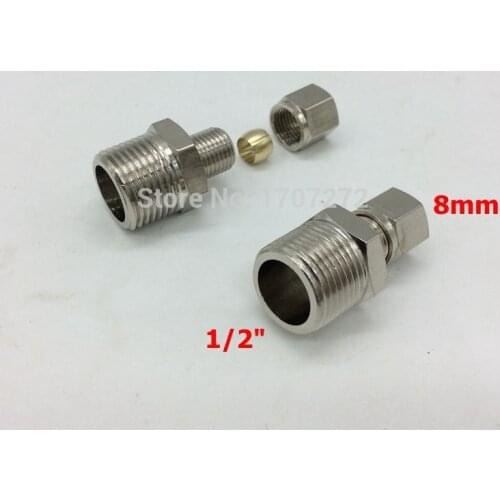 Free shipping copper fitting 1/2" x 8MM High Quality Double Ferrule Tube Pipe Fittings Threaded Male Connector, brass fitting