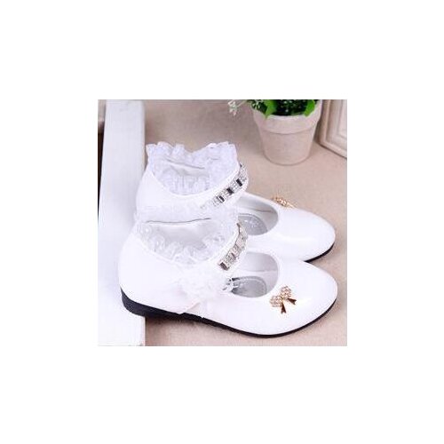 Childrens Shoes for Girl Spring Princess Lace Leather Shoes Fashion Cute Bow Rhinestone Wedding Shoes Student Party Dance