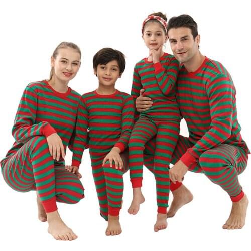 Children Christmas Pajamas Sets Kids Pyjamas Teens Sleepwear Red and Green Striped Homewear Family Christmas Clothing Sets