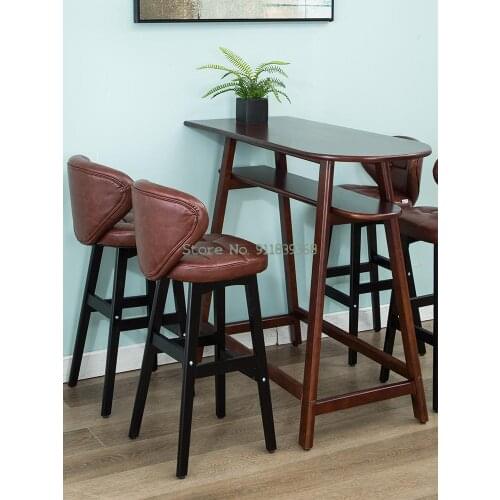 European Style Solid Wood Bar Chair Modern Simple Fashion High Stool Back Bar Chair Bar Stool Front Desk High Stool