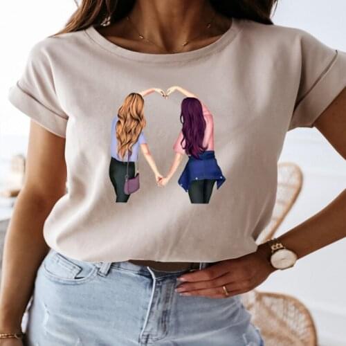Summer Women Short Sleeve Coffee Time Trend Cute Cartoon Sister Friends Clothes Print Tshirt Female Tee Ladies Graphic T-shirt
