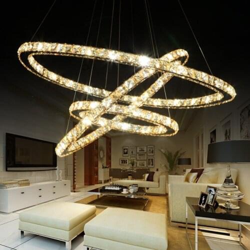K9 crystal LED pendant lamp 3 Rings K9 Crystal Stainless Steel round 110-220V amber lighting pendant light free shopping