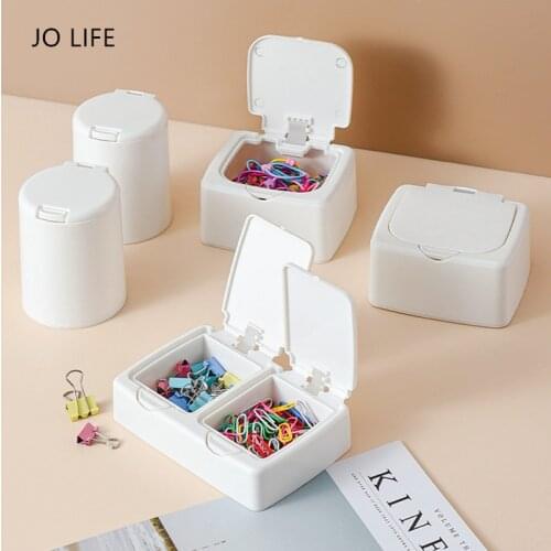 JO LIFE Pop-Up Press Type Cotton Swabs Toothpick Storage Box Makeup Jewelry Organizer for Office Desktop Bedroom Drawer