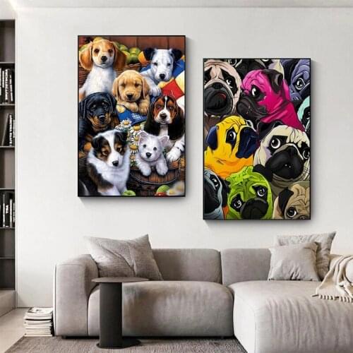 Animal Art Cartoon Pet Dog Canvas Painting Lovely Art Poster and Prints Wall Art Picture for Kids Nursery Living Room Home Decor