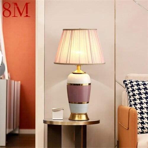 8M Ceramic Table Lamps Pink Copper Desk Light Luxury Modern Fabric Decorative for Home Living Room Dining Room Bedroom