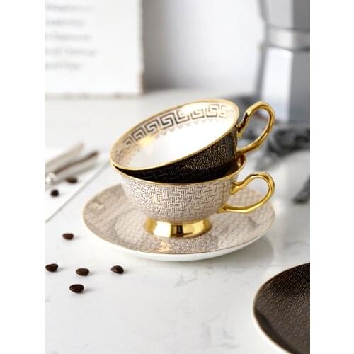 Classic grid couple coffee cup dish set European bone porcelain tracing Phnom Penh afternoon tea flower teacup