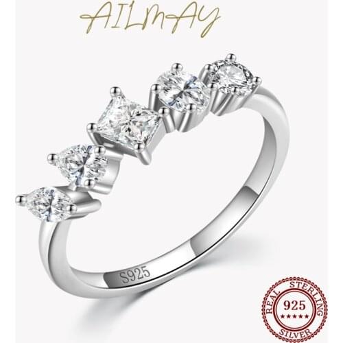 Ailmay Really925 Sterling Silver Fashion Luxury Shining Irregula Geometric Zircon Finger Ring For Women Romantic Wedding Jewelry