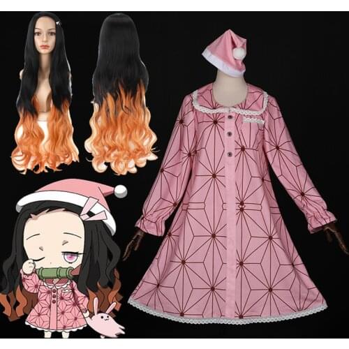 Comic Demon Slayer Kimetsu No Yaiba Cosplay Costumes Kamado Nezuko Cosplay Costume footed pajama onesie leisure Wear Suits Wig