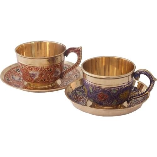 Creative coffee cup saucer copper teacup breakfast office couple cup pure handmade afternoon tea set imported from India