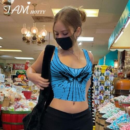 Hot Fashion Tie Dye Print y2k Tank Top Women Summer Casual Sports Crop Top Beach Party Camisole Femme Sexy Vest Tshirt Iamhotty