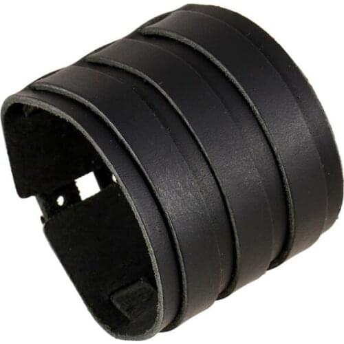 Fashion Punk Men Black Wide Bracelet Cuff Simple Big Leather Wristbands Casual Charms Hippie Vintage Jewelry Women Biker Bangle