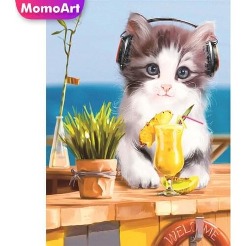 MomoArt DIY Diamond Mosaic Cat Picture Of Rhinestone Diamond Embroidery Animal Needlework Painting Cross Stitch Decor for home