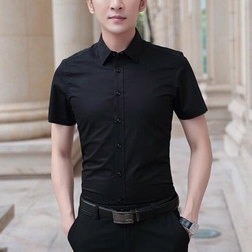 BROWON Men Summer Shirt Short Sleeve Solid Color Slim Fit Business Mens Shirts Casual Slim Fit Men Clothes 2019