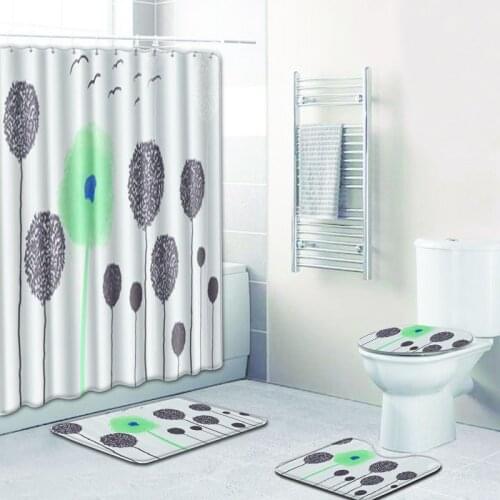 Cartoon Shower Curtain with Bathroom Mat Set Toilet Rugs and Mat Set Bath Carpet Bathroom Floor Mat Waterproof Shower Curtain