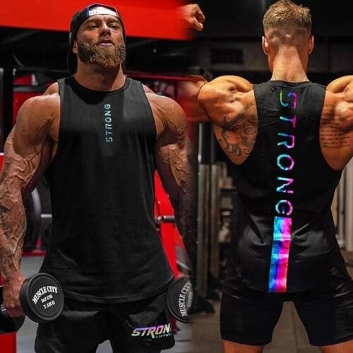 2021 Summer New Men Fashion Trend Cool Undershirt Fitness Outdoor Sports Vest Muscle Gym Bodybuilding Sleeveless Shirt