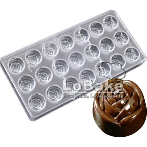 New arrivals 21 cavities pretty rose shape PC Polycarbonate chocolate mold candy sugarcraft fondant mould for DIY bakery tools