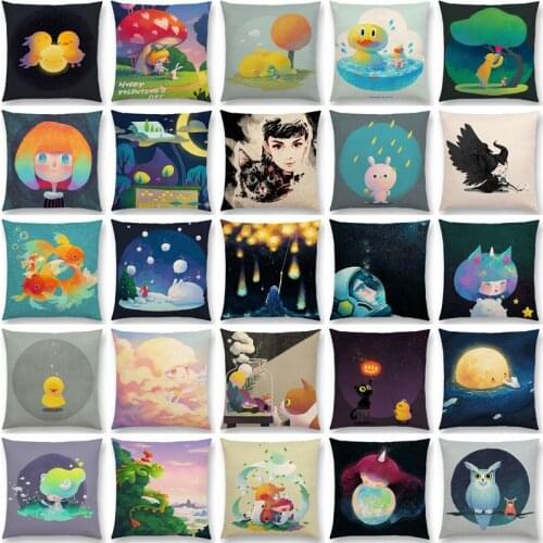 New arrival Colorful Dream Cute Cartoon Warm Earth Lovely Animals Linen Cushion Cover Home Decor Car Sofa Throw Pillow Case