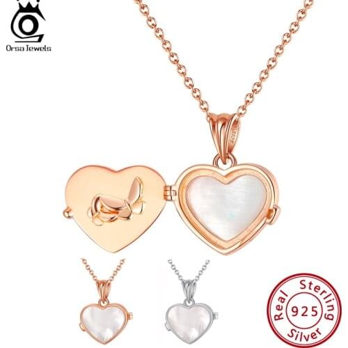 ORSA JEWELS Distinctive Butterfly in Heart Necklace 925 Silver Mother of Pearl Lock Heart Pendant Best Gift for Daughter EQN25