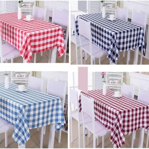 Polyester Rectangle Checkered Table Cover Kitchen Table Linens Navy Pastoral Picnic lattice Tablecloth for Resistant Dining Room