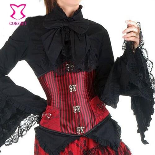 Steampunk Stain Rivet Red Striped Sexy Underbust Corset Belt Burlesque Body Shaper Waist Trainer Corselet Gothic Clothing Women