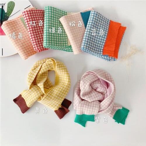Toddler Boys Girls Warm Scarf Soft Plaid Print Rib Knit Neck Warmer for Fall Winter