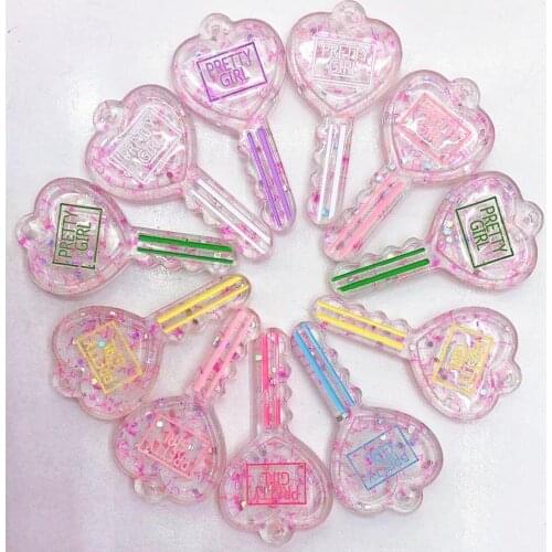 Cute Clear Glitter Pretty Girl Heart Key Resin Charms Pendant For DIY Keychain Handbag Making Craft