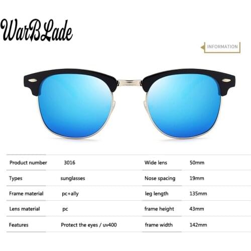 WarBLade Classic Brand Polarized Sunglasses Unisex Sun Glasses Men Women Half Metal Mirror Gafas Oculos De Sol UV400 JT3016