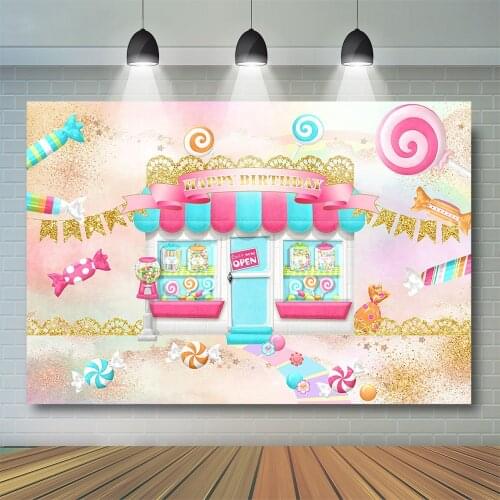 Kids 1st Birthday Backdrop Candy Shop Lollipop Child Portrait Cake Smash Photography Background Toys Props Vinyl Photo Studio