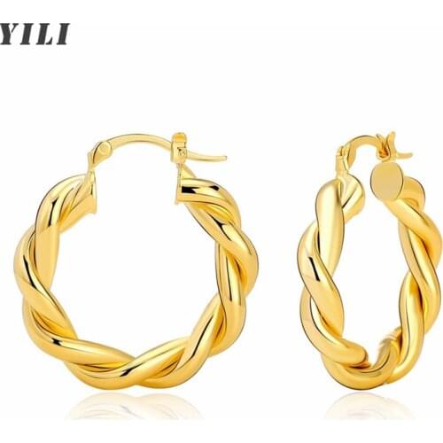 Twisted Chunky Hoop Earrings 14K Gold Plated Hypoallergenic Lightweight Gold Hoop Earrings Fashion Jewelry for Women