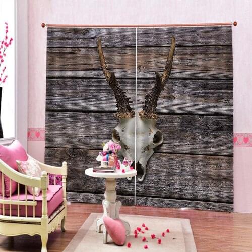 Old Wood board Antlers Window Curtains For Living room bedroom Blackout Curtains Custom any size ( left and right side)