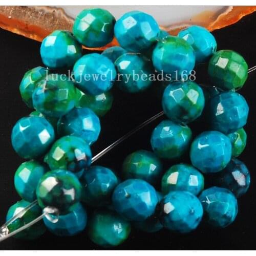 Free shipping Women Fashion Jewelry 10mm Green Faceted Azurite Round Ball Loose Beads 15.5" FG6537
