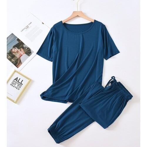 Modal Cotton Pajamas For Women Spring Summer Short Sleeve Trousers Sleepwear Large Size Loose Two Piece Set Pyjama Femme Suit