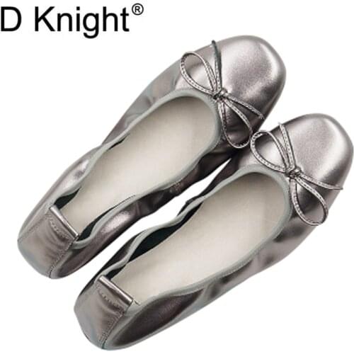 Genuine Leather Women Ballet Flats Soft Comfort Flat Loafers Shallow Mouth Bow Single Shoes Women Slip On Casual Flat Ballerinas