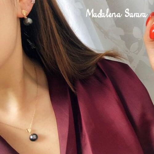 MADALENA SARARA 10-11mm AA Saltwater Tahit Pearl 18K Women Earrings Geometric Style Au750 Women Dangle Earrings