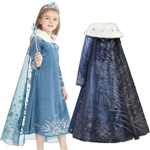 2021 Anna Princess Dress Elsa Girls Costume Clothes Kids Dresses Cosplay Snow Queen Birthday Parti Vestidor Menina