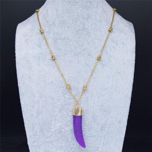 2021 Fashion Ivory Stone Stainless Steel Necklace for Women Purple Gold Color Necklaces Pendants Jewelry collar mujer ND1S04