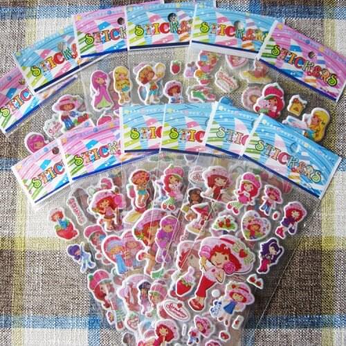 6pcs 17cm 3kinds Cartoon anime strawberrt shortcake bubble sticker for kids PVC education collection strawberry rush toy d11
