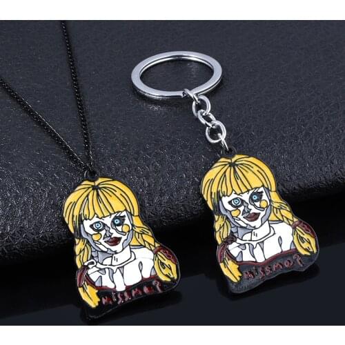 Annabelle Horror Keychain Terror Ghost Doll Letter Key Chain for Women Men Kids Keyring Jewelry Accessories