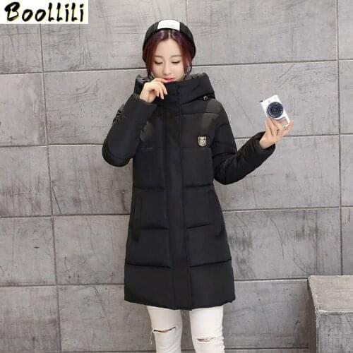 Boollili Winter Fashion Women Down Jacket Thicking Super Warm Medium Long Down Slim Elegant Hooded Pure color Coat Plus Size 3XL